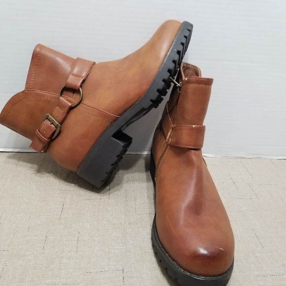 Seven7 Women Ankle Boots Brown Size 8.5 Bootie Side Zip Buckle - Picture 13 of 14